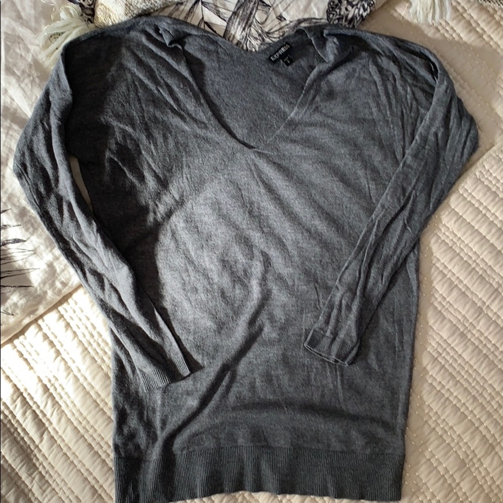 Express Heather Grey V Neck soft sweater S